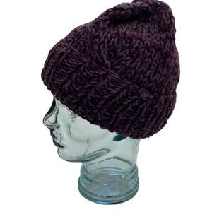 Dark Purple / Mixed Purple Hand Knit Chunky Knit Cuffed Beanie